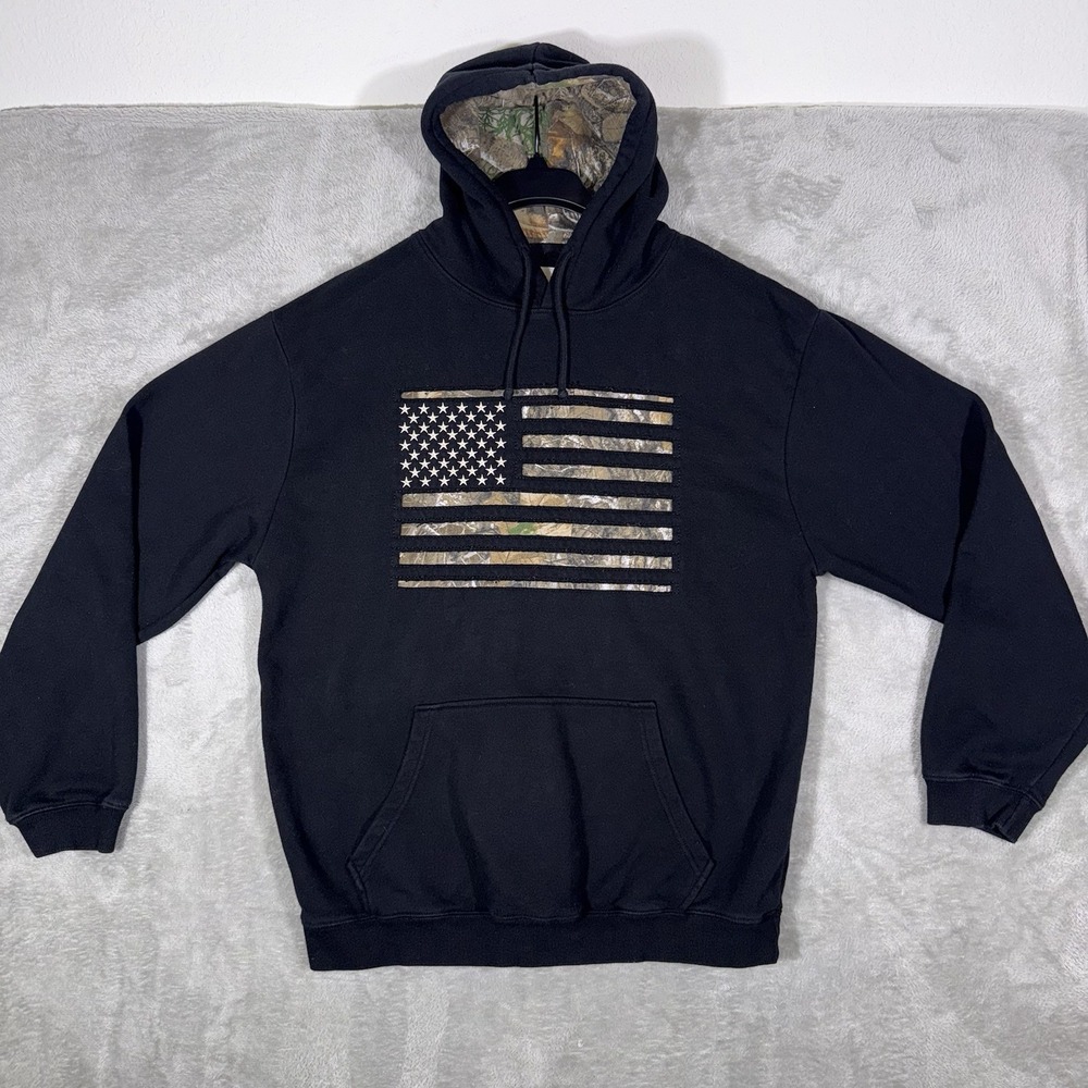 Buckwear Camo‎ Stars and Stripes Hoodie Men's Size XL Pullover Sweatshirt USA